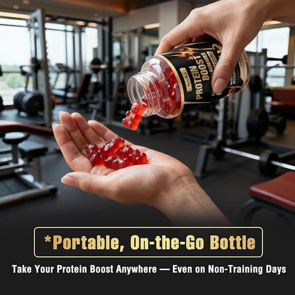 Whey Protein Gummies, 9g Protein per Serving, Easy to Take Snacks for Men & Women, Recovery + Supplement Gummies for Protein Boost, Muscle, Energy Support, Strawberry Flavor, 180 Gummies