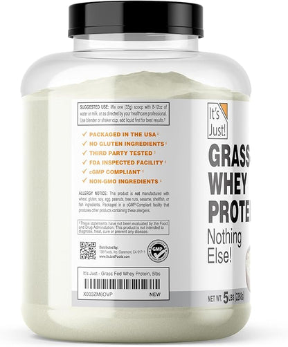 It's Just! - 100% Whey Protein Concentrate, Grass-Fed Pasture Raised, Made in Australia, RBST/rBGH Hormone Free, Premium WPC-80, No Added Flavors (Grass-Fed Unflavored, 5 Pound)