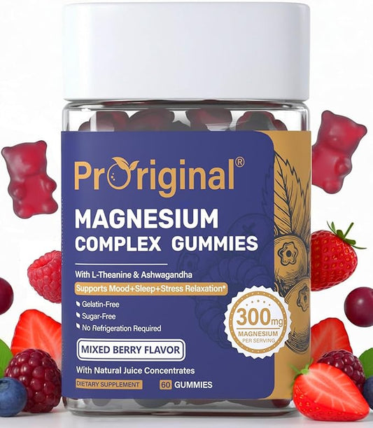 Magnesium Gummies for Stress & Sleep - 300mg Magnesium Complex with Glycinate, Citrate, Malate & Taurate - Supports Relaxation, Muscle & Heart Health - Vegan, Sugar-Free, Non-GMO - 60 Gummies