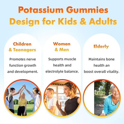 softbear Potassium Citrate 1000mg, Sugar Free Potassium Gummies for Adults Support Leg Cramps & Muscle Health High Potency Potassium Supplement Gummies Orange Flavor 60 Count