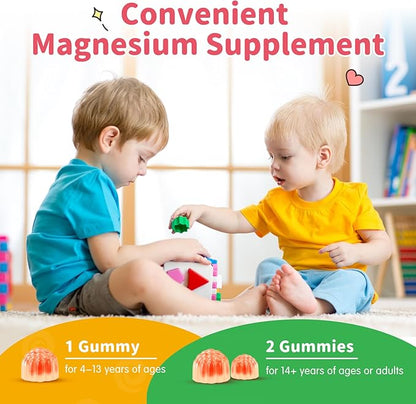 Magnesium Gummies for Kids - Magnesium Glycinate Gummies with L-Theanine, Vitamin B6, D3 for Kids & Adults Sleep, Calm, Relaxation, Brain, Bones, Muscle Relief, Sugar Free Banana & Strawberry 120ct