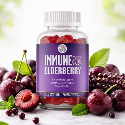 Grab The Gold Immunity Gummies | Elderberry Flavor with Vitamin C & Zinc | Cold & Flu Support, Vegan, Gluten-Free | 45 Day Supply, Made in USA
