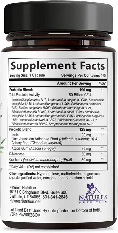 Probiotics for Women - 50 Billion CFU Per Serving - 16 Feminine Health Vag Strains - Prebiotic for Vaginal PH Balance, Urinary UT Health, Women's Probiotic - Shelf Stable - USA Bottled - 120 Capsules