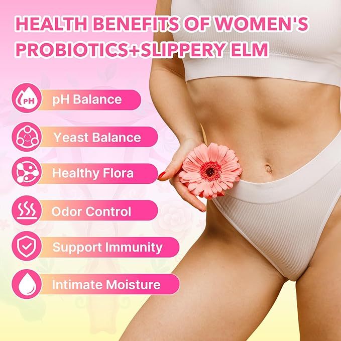 Her Juicy Feminine Probiotics Gummies - Women's Probiotic Slippery Elm Gummies Support pH Balance, Gut Health & Immune System, Sugar-Free, Pineapple Flavor, 60 Count