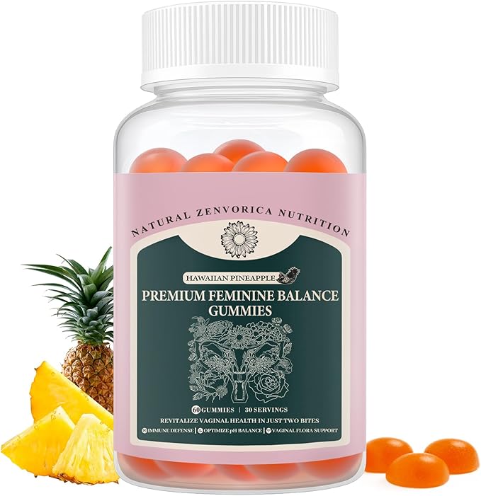 Premium Feminine Balance Gummies for Women - Hawaiian Pineapple pH Balance Probiotic Gummies for Odor and Flora Wellness, Immune Support, Vegan, 60 Count
