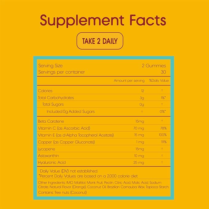 Tanning Gummies with Astaxanthin, Beta-Carotene, Vitamin C, & Vitamin E - All Natural Skin Support, Sugar-Free Formula, Vegan, Non-GMO, 60 Gummies for Radiant Healthy Skin