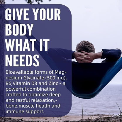 Magnesium Glycinate 500mg/250mg for Adults Teens - Plus D3,B6 & Zinc - Magnesium Glycinate Gummies,High Absorption - Support for Relaxation,Brain,Bone & Immunity Health - Sugar Free - 120Cts