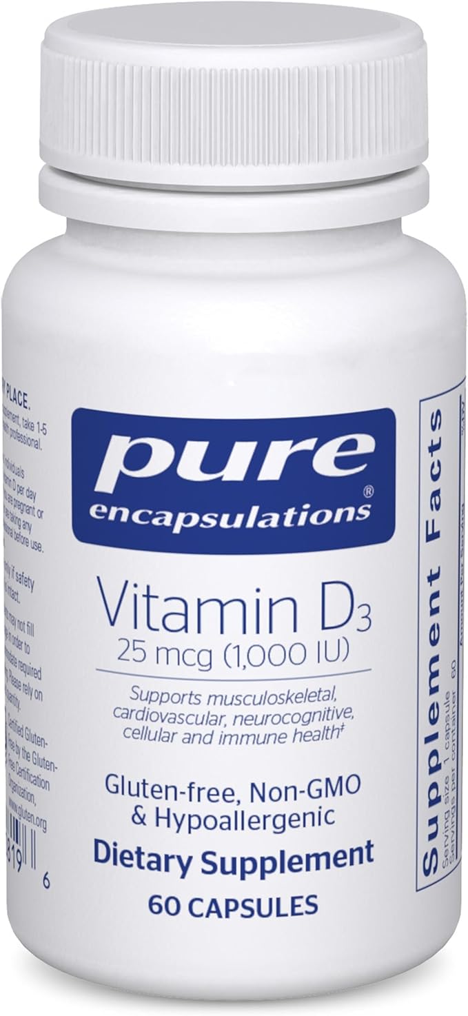 Pure Encapsulations Vitamin D3 25 mcg (1,000 IU) - Supplement to Support Bone, Joint, Breast, Heart, Colon & Immune Health* - with Premium Vitamin D - 60 Capsules
