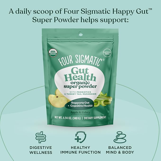 Four Sigmatic Organic Greens Powder | Greens Superfood Powder with Probiotics & Prebiotics | Super Greens with Moringa, Chaga & Turkey Tail | (4.94 oz.)