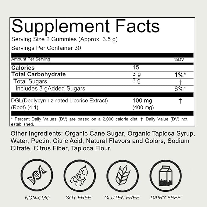 DGL Gummies | Licorice Root Extract, 400mg DGL | Supports Digestive Health | Vegan and Gluten-Free | Delicious Berry Flavor, 60 Gummies (1)
