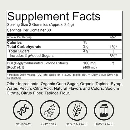DGL Gummies | Licorice Root Extract, 400mg DGL | Supports Digestive Health | Vegan and Gluten-Free | Delicious Berry Flavor, 60 Gummies (1)