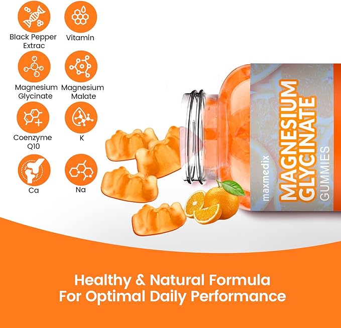 Magnesium Glycinate Gummies 1000mg, Sugar Free Magnesium Potassium Supplements Chewable for Adults with L-Threonate for Sleep, Body Support and Relaxation,90 Orange Gummies