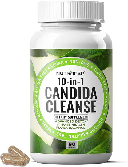Candida Cleanse Detox Supplement - Women Men Natural Yeast Overgrowth Support with Caprylic Acid Probiotics Complex for Candi Balance Immune Intestinal Flora & Gut Health - Vegan Gluten Free