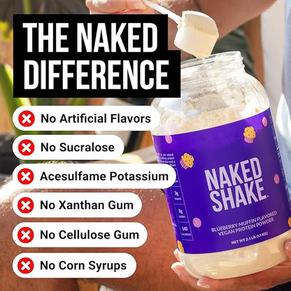 Naked Shake - Blueberry Muffin Protein Powder - Flavored Plant Based Protein from US & Canadian Farms with MCT Oil, NSF Certified, Gluten-Free, Soy-Free, No GMOs or Artificial Sweeteners - 30 Servings