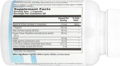 Nutra Biogenesis Stress Factors - GABA Supplements for Women & Men, L Theanine Calm Relaxation Support for Adults, 100mg L-Theanine & 25mg GABA Per Pill - 60 Veggie Capsules