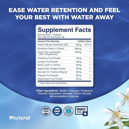 Water Retention Pills for Women & Men - Herbal Diuretic Supplements - Fluid Retention Supplement with Dandelion Leaf Extract & Green Tea for Bloating Relief - Pills for Leg & Feet Swelling - 60 Count