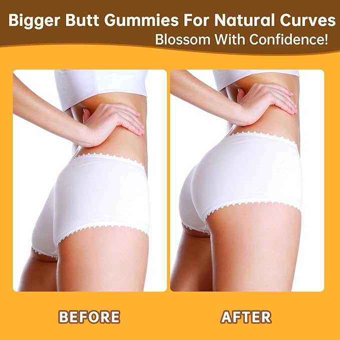 Booty Gummies for Big Butt and HIPS, Bigger Butt Gummies for Natural Curves, 1 PCS Bum Support Gummies, Berry Flavored Women Support Supplement, Boost Glute Growth, Fenugreek, 60 Count.