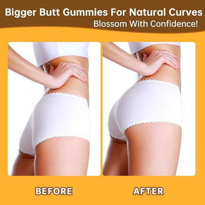 Booty Gummies for Big Butt and Hips, Bigger Butt Gummies for Natural Curves, 2 PCS Bum Support Gummy Booty Curvy Body, Berry Flavored Women Support Supplement, Boost Glute Growth, Fenugreek, 60 Count.