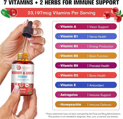 Kidney and Liver Cleanse Detox & Repair Drops - 2 Pack (60ml Each), Cranberry & Milk Thistle Supplement with Artichoke, Astragalus - Natural Herbal Support for Liver, Kidney & Urinary Tract Health