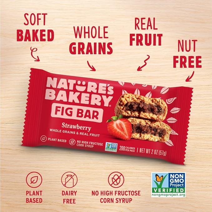 Nature's Bakery Whole Wheat Fig Bars, Strawberry, Real Fruit, Vegan, Non-GMO, Snack bar, 6 boxes with 6 twin packs (36 twin packs)