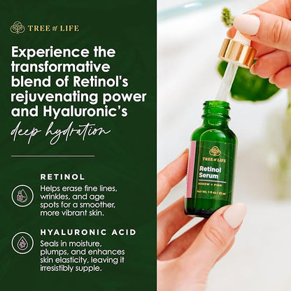 Tree of Life Beauty Retinol Serum, Skin Smoothing Face Oil for Dark and Age Spots and Fine Lines, Facial Serums for Dry and Sensitive Skin Care with Hyaluronic Acid for Soft Smooth Skin, 2 Fl Oz