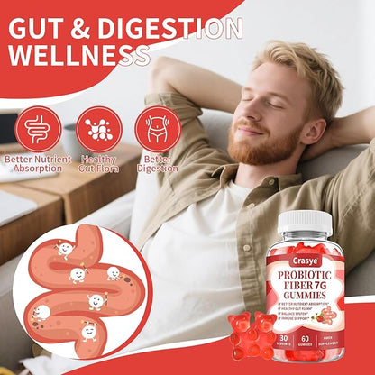 Fiber Gummies for Adults, Probiotic Fiber Gummy Sugar Free Fiber Supplement for Women Men Digestive Regularity Health Support Gut and Immune Wellness - 60 Gummies