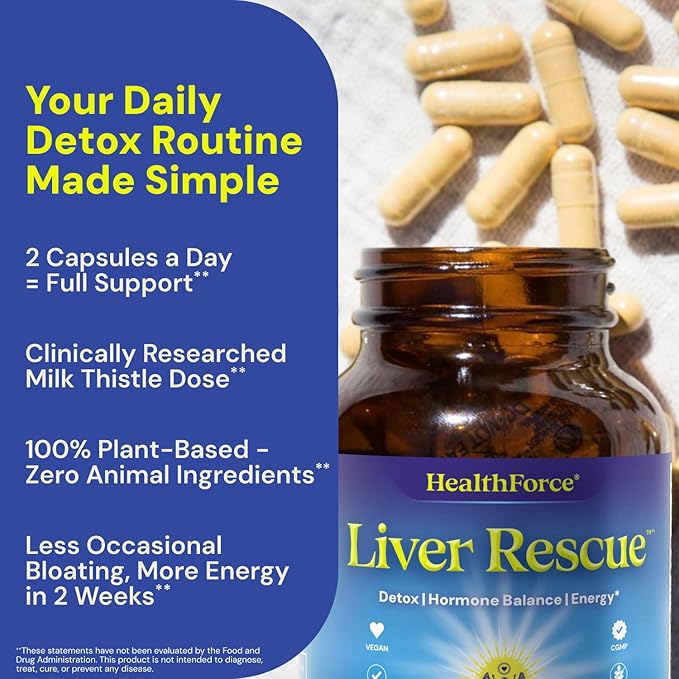 HealthForce SuperFoods Liver Rescue - Natural Liver Cleanse - with Milk Thistle & Dandelion Root - Gluten-Free & Vegan - 120 Capsules