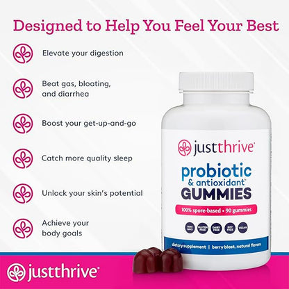 Just Thrive Probiotic Gummies - Kids, Men, and Womens Probiotic - for Digestive and Overall Health, 90 Count