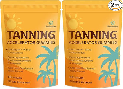 Tanning Gummies with Astaxanthin for Women and Men | Sunless Tanning Supplement with Beta Carotene, Lycopene, Collagen & Vitamins | Skin Radiance & Hydration | Vegan & Sugar Free - 120 Count