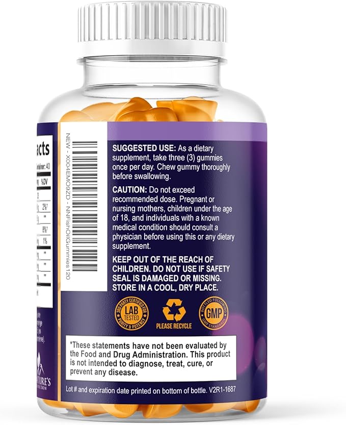 Omega 3 Fish Oil Gummies - 3X Strength Heart Health Support - High Absorption Omega 3 Fish Oil Gummy Supplement with DHA & EPA - Joint & Brain Support for Adults - Tasty Orange Flavor - 120 Gummies
