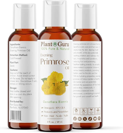 Evening Primrose Oil 2 fl. oz. Cold Pressed 100% Pure Natural Carrier - Skin, Face, Body and Hair Growth Moisturizer. Great for DYI Soap Making, Creams, and Lip balms.