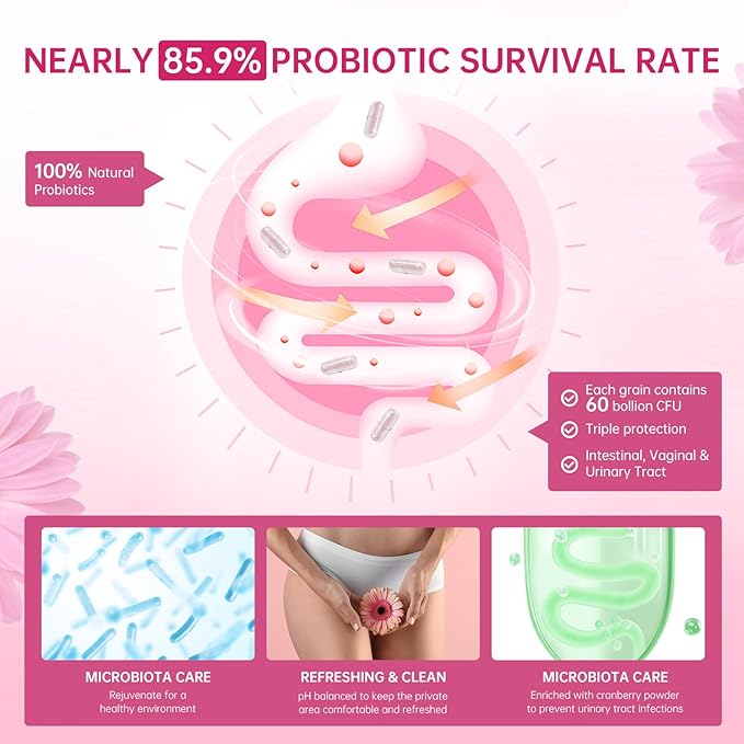 DVO Vaginal Probiotics for Women,pH Balance,60 Billion CFU with Prebiotics & Lactobacillus,Healthy Odor, Yeast Balance & Flora Support for Immune Health 90 Count
