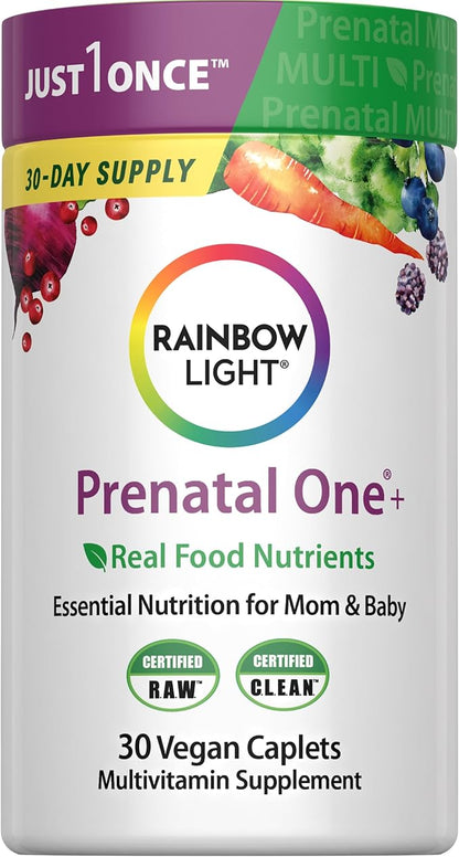 Rainbow Light Prenatal Multivitamin One + for Women | 30 Caplets | Essential Nutrition for Mom & Baby | Real Food Nutrients | with Iron, Vitamins and More