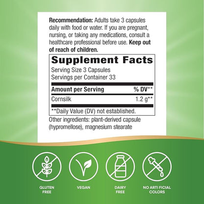 Nature's Way Corn Silk - 1,200 mg per 3-Capsule Serving - Traditional Urinary Health Support* - Corn Silk Dietary Supplement - Vegan & Gluten Free - 100 Vegan Capsules
