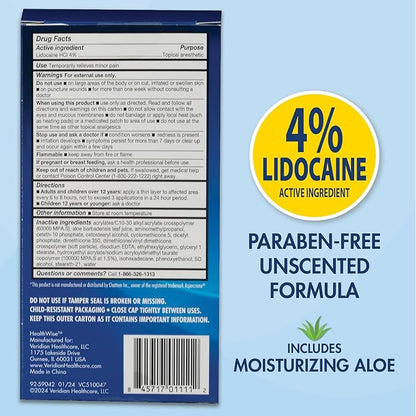 HealthWise 4% Lidocaine Roll-On | OTC Strength | Pain Relief Liquid | 2.5 oz. 73 mL | Non-Greasy, Unscented Formula | Topical Anesthetic