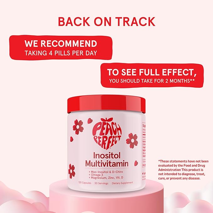 Peach Perfect Inositol Multivitamin – Myo-Inositol & D-Chiro 40:1 Blend, Omega-3, Vitamin D3, Magnesium, Zinc – Supports Women’s Health, Mood, Energy, Supplement – 30 SVG