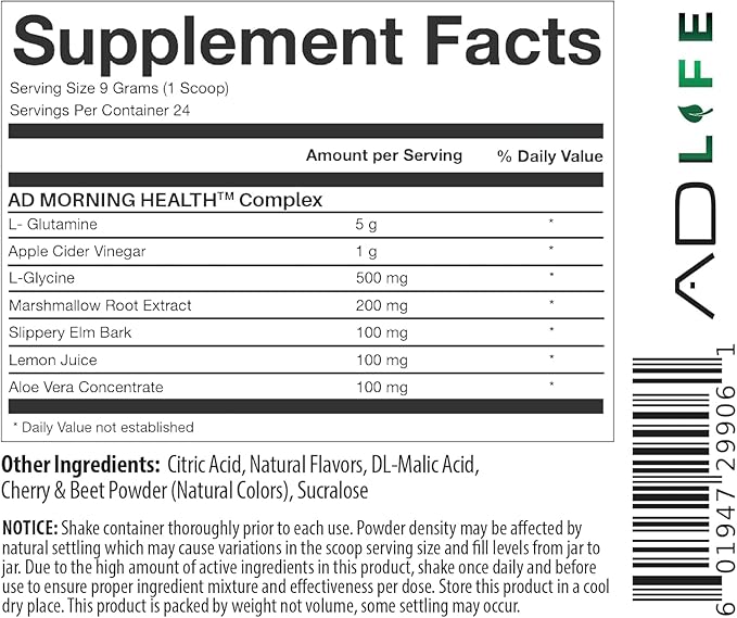 Project AD Life Good Morning Detox and Performance Drink, Naturally Flavored and Formulated with L-GLutamine, Apple Cider Vinegar, and Aloe Vera (24 Servings, Iced Tea)