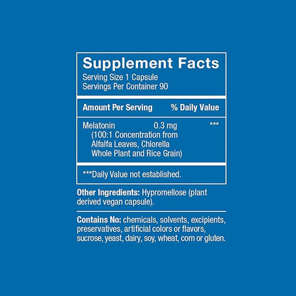 Herbatonin® 0.3 mg – The First Plant-Based, Natural Vegan Melatonin Supplement (Phyto-Melatonin) - Low Dose Sleep Aid, Supports Circadian Rhythm & Cellular Health – 90 Capsules (90 Day Supply)