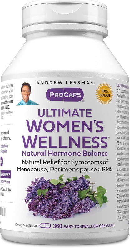 ANDREW LESSMAN Ultimate Women’s Wellness 360 Capsules - Naturally Relieves Menopause Symptoms, PMS, Perimenopause with Soy Isoflavones, EGCG, Cranberry, Indole-3-Carbinol. Easy to Swallow Capsules