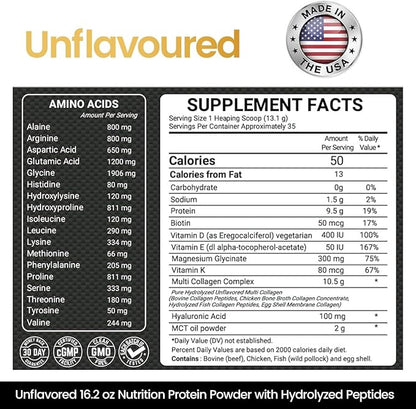 Keto Multi Collagen Peptides 16.2 oz - Bone Broth Protein Powder, with 5 Types Hydrolyzed Collagen, MCT Oil & Biotin for Skin, Joints, Hair & Nails, Unflavored Collagen Powder