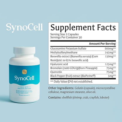 Synocell Glucosamine Chondroitin Complex 4 Pack Back, Neck, and Joint Support Supplement with Boswellia, Quercetin, & MSM - Renew Your Joints from The Inside Out - Move with Freedom and Ease