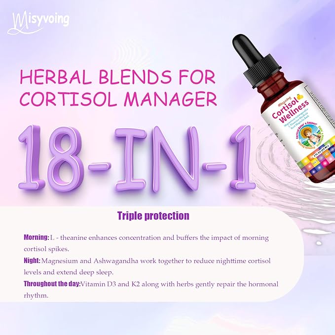Cortisol Supplement Drops, 18-in-1 Cortisol Detox w. Magnesium Glycinate&Ashwagandha, L-Theanine, Phosphatidylserine, Hormone Balanced for Women, Mood Focus, Promote Seep