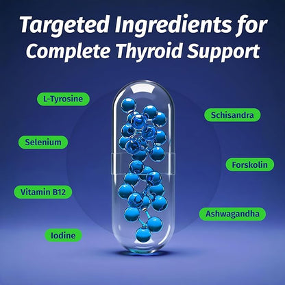 1 Body Thyroid Support Supplement for Women and Men, Selenium with Iodine, Zinc, B12, Ashwagandha and L-Tyrosine, Supports Hormone Health, Energy and Metabolism, 30 Day Supply