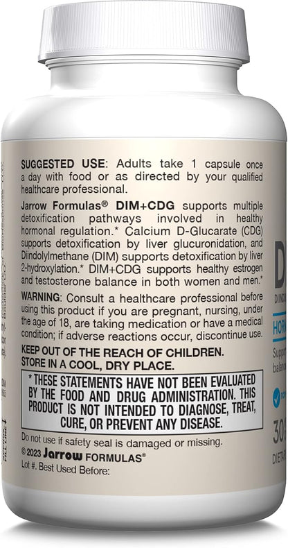 Jarrow Formulas - DIM + CDG Veggie Capsules - 30 Count - DIM & CDG Supplement - For Hormone Balance - Non-GMO - Gluten Free