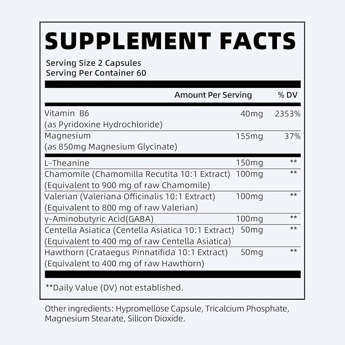iMATCHME (2 Pack) Magnesium Glycinate 850mg Capsules with L-Theanine, Chamomile & GABA for Sleep, Calmness, Muscle, Bone Health & Immune Support, Magnesium for Women and Men, Vegan, High-Absorption