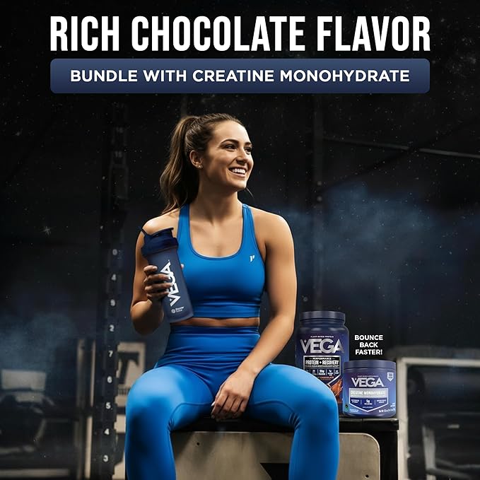 Vega Creatine Monohydrate Powder 17.6oz (100 Servings) Sport Protein & Recovery Chocolate Protein Powder 1.8lbs - Plant-Based Protein and Muscle Support