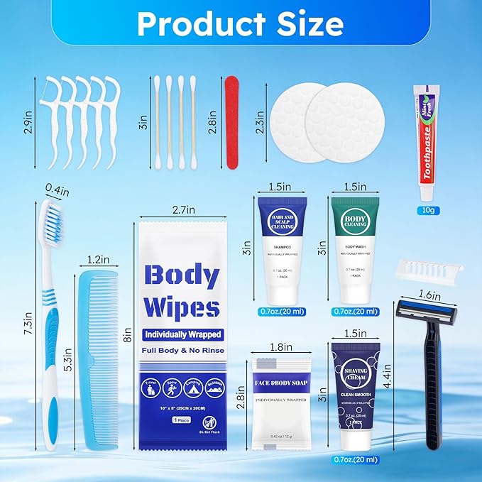 Travel Hygiene Kit Personal Toiletries Bulk, Disposable Homeless Care Package Supplies, Men Toiletry Set Cleaning Essentials Individually Wrapped for Camping, Travel, Relief, Charity (11-in-1, 20)