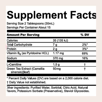 L-Carnitine Liquid Shots – 450mL – Energy Support, Metabolism Booster & Endurance – Drink Supplement with Green Tea & Vitamin B6 | Natural Peach & Apple Flavor