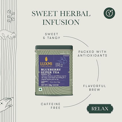 Luxmi Estates - Blueberry Hibiscus Tea 50 Cups (100g/3.5oz) | Anti-oxidant Rich | Caffeine-Free