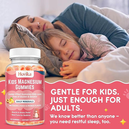 Magnesium Glycinate Gummies for Kids: Calm Magnesium Supplement for Kids & Adults with Zinc Citrate, GABA, Chamomile, Vitamin B6 & C - Sleep, Relaxation & Focus, Juicy Peach & Mango Flavor 60 Count